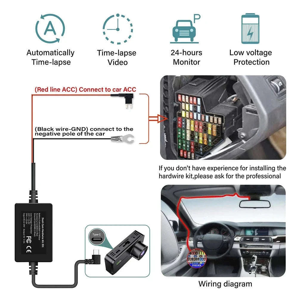 3 Camera Dash Cam 1080P Front Rear Interior Night Vision Parking Monitor-Hardwire kit / 32G SD Card