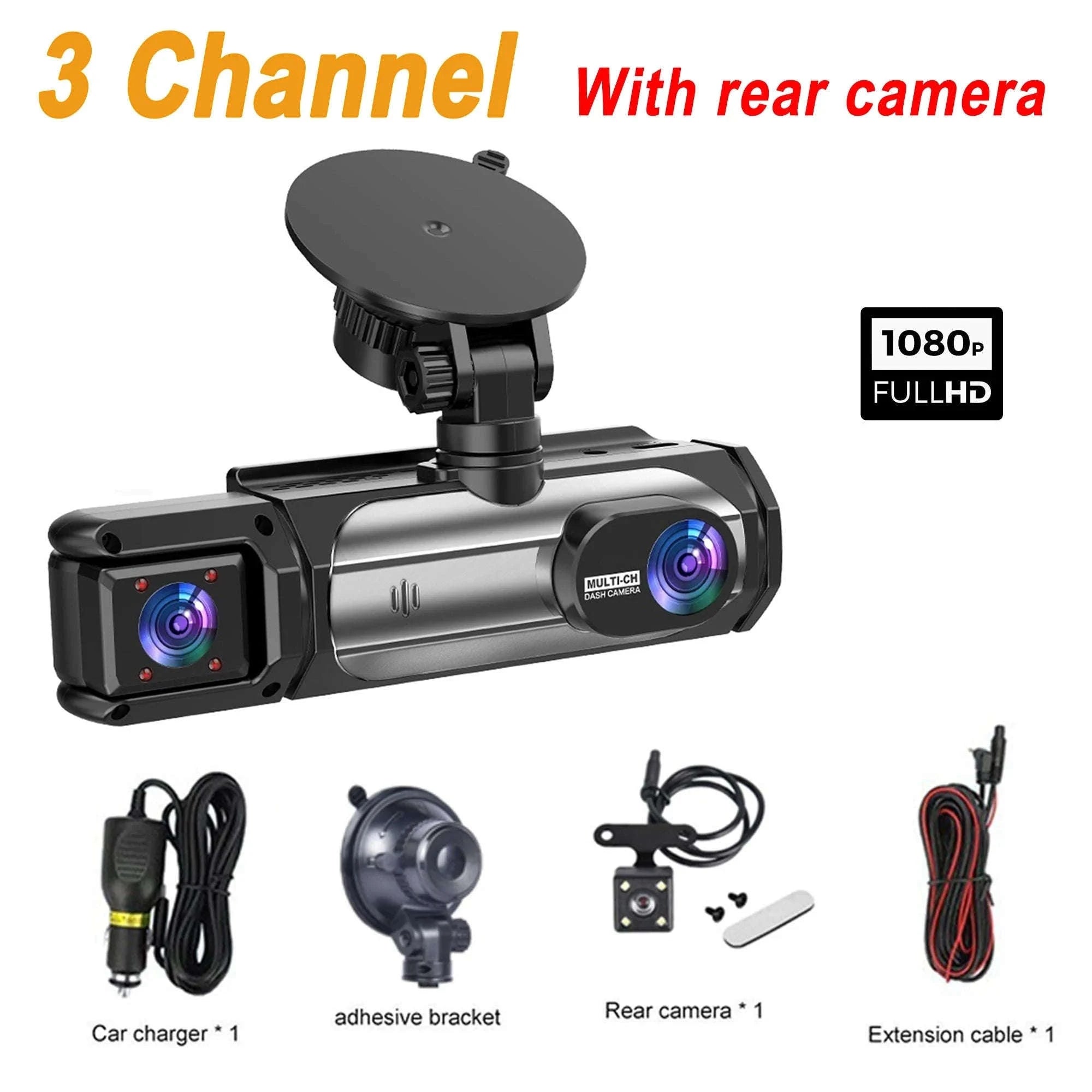 3 Camera Dash Cam 1080P Front Rear Interior Night Vision Parking Monitor-Hardwire kit / 32G SD Card