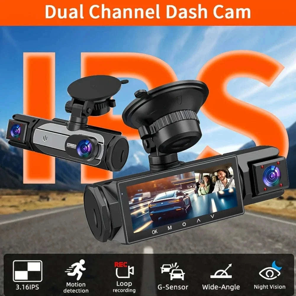 3 Camera Dash Cam 1080P Front Rear Interior Night Vision Parking Monitor-Hardwire kit / 32G SD Card