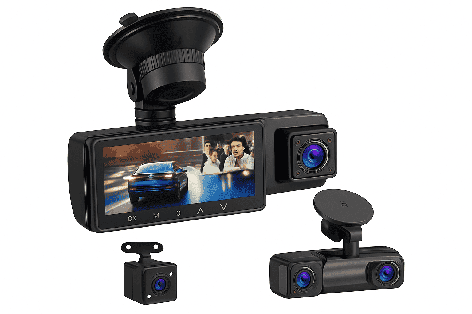 3 Camera Dash Cam 1080P Front Rear Interior Night Vision Parking Monitor-Hardwire kit / 32G SD Card