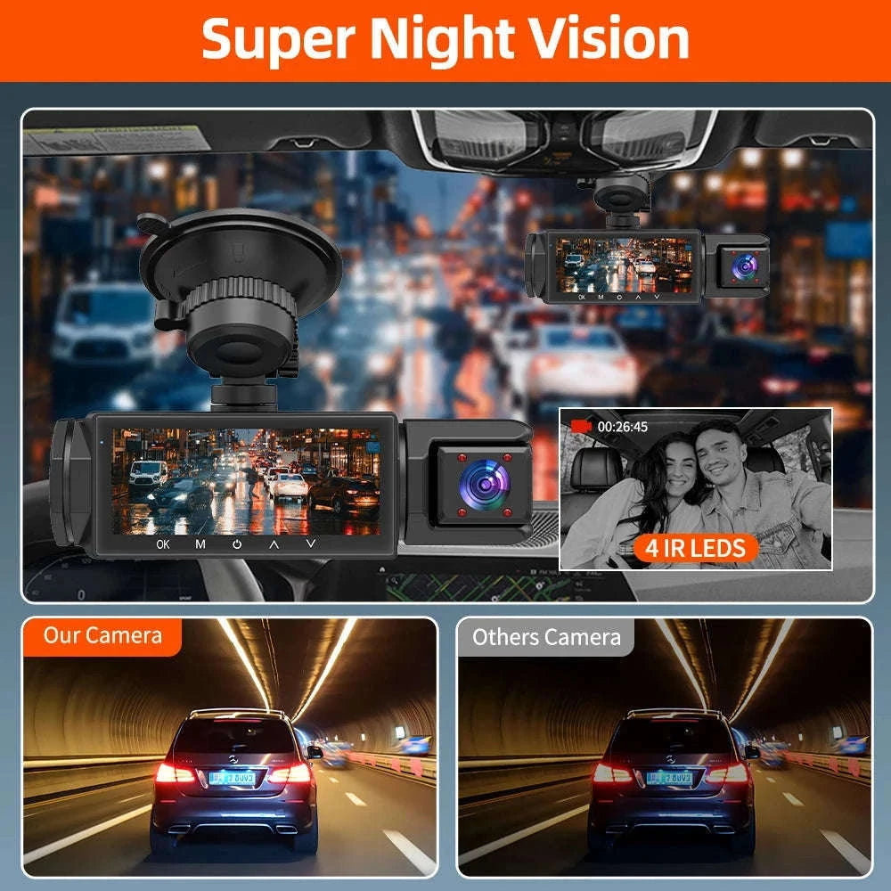 3 Camera Dash Cam 1080P Front Rear Interior Night Vision Parking Monitor-Hardwire kit / 32G SD Card
