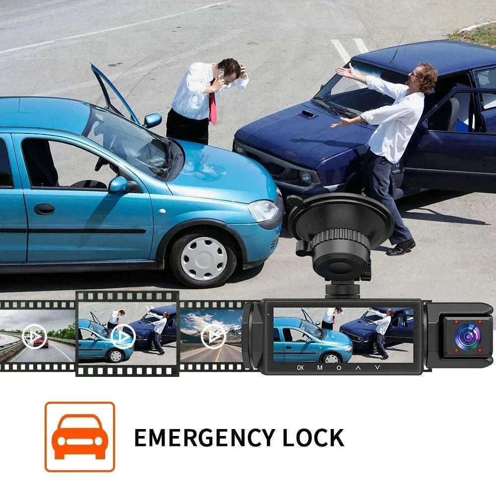 3 Camera Dash Cam 1080P Front Rear Interior Night Vision Parking Monitor-Hardwire kit / 32G SD Card