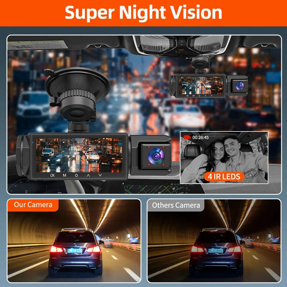 3 Camera Dash Cam 1080P Front Rear Interior Night Vision Parking Monitor-Hardwire kit / 32G SD Card