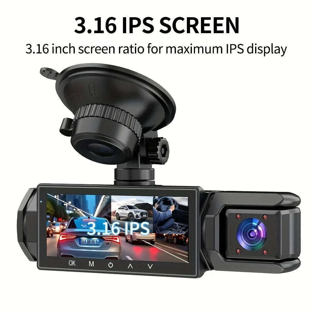 3 Camera Dash Cam 1080P Front Rear Interior Night Vision Parking Monitor-Hardwire kit / 32G SD Card