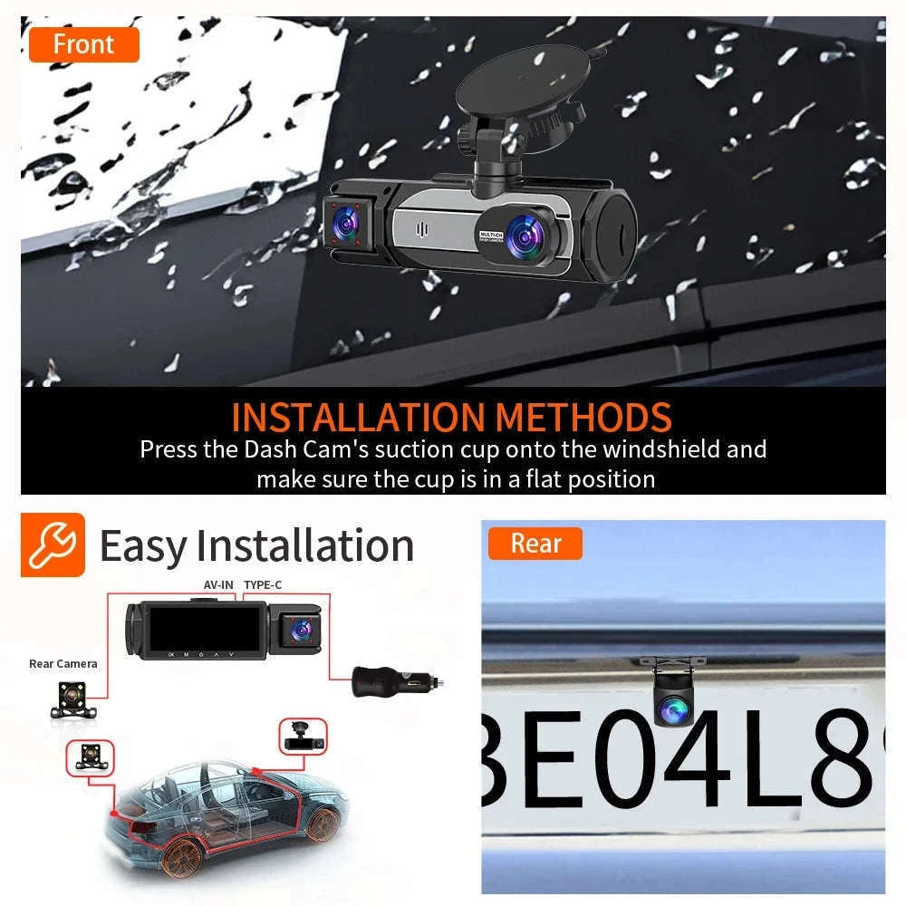 3 Camera Dash Cam 1080P Front Rear Interior Night Vision Parking Monitor-Hardwire kit / 32G SD Card