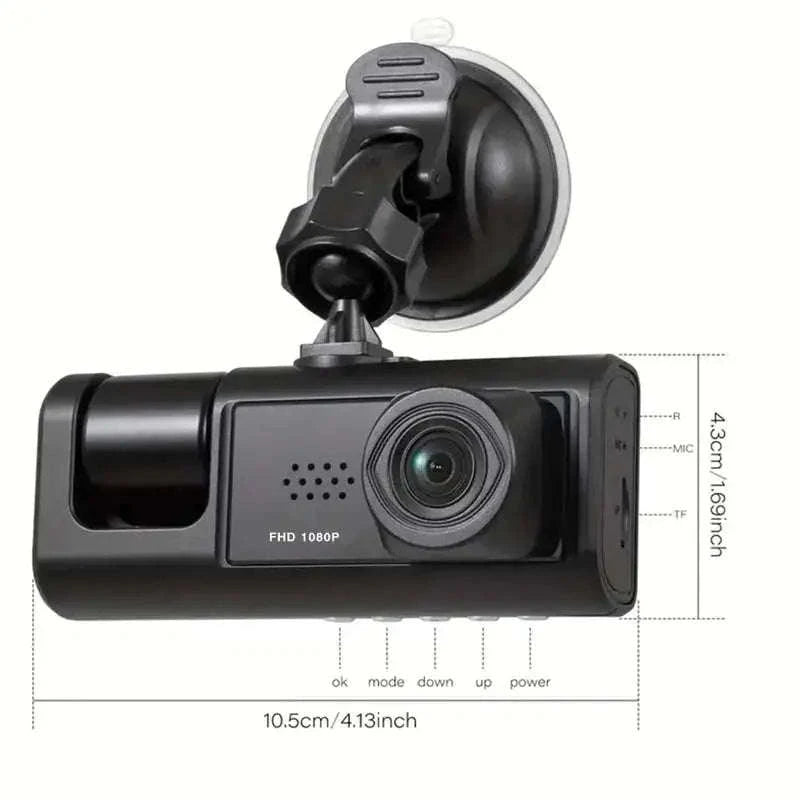 3 Camera Dash Cam – IR Night Vision, Loop Recording & Triple-View Coverage-3 camera no card