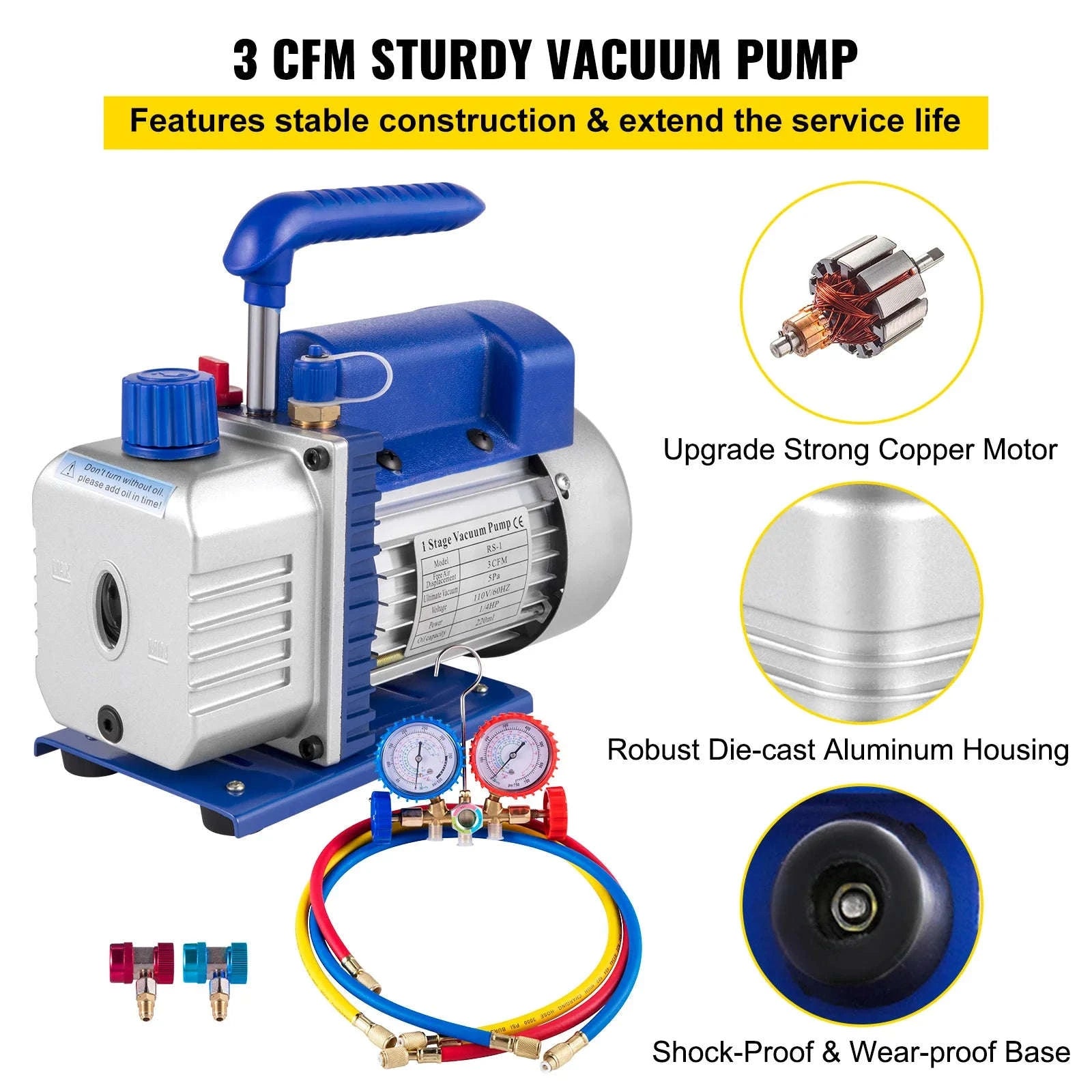 3 CFM 1/4 HP Single Stage Air Vacuum Pump Kit-3CFM 1-Stage / US / United States