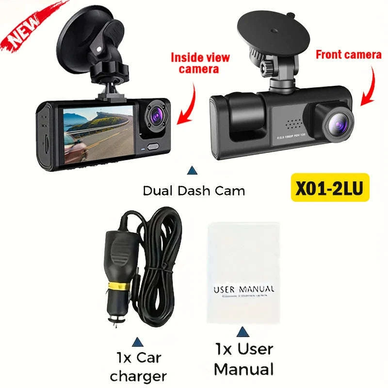 3 Channel Dash Cam 1080P Front Rear Interior Camera with WiFi Night Vision Parking Mode-X01-NOWIFI-2CAM / NONE