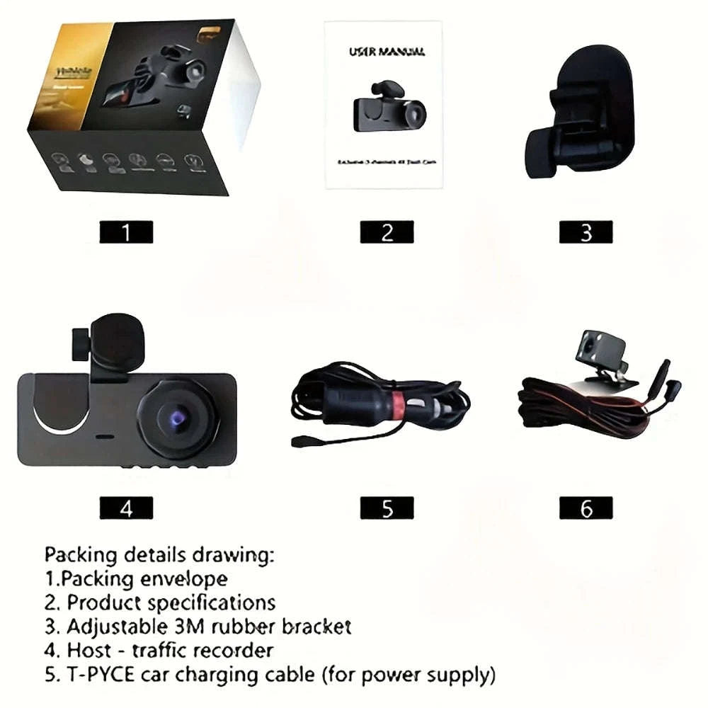 3 Channel Dash Cam 1080P Front Rear Interior Camera with WiFi Night Vision Parking Mode-X01-NOWIFI-2CAM / NONE