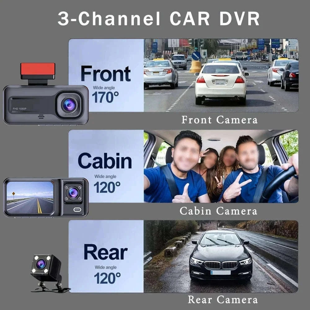 3 Channel Dash Cam for Cars with Front, Cabin & Rear View-3 Channel / With 32G TF Card