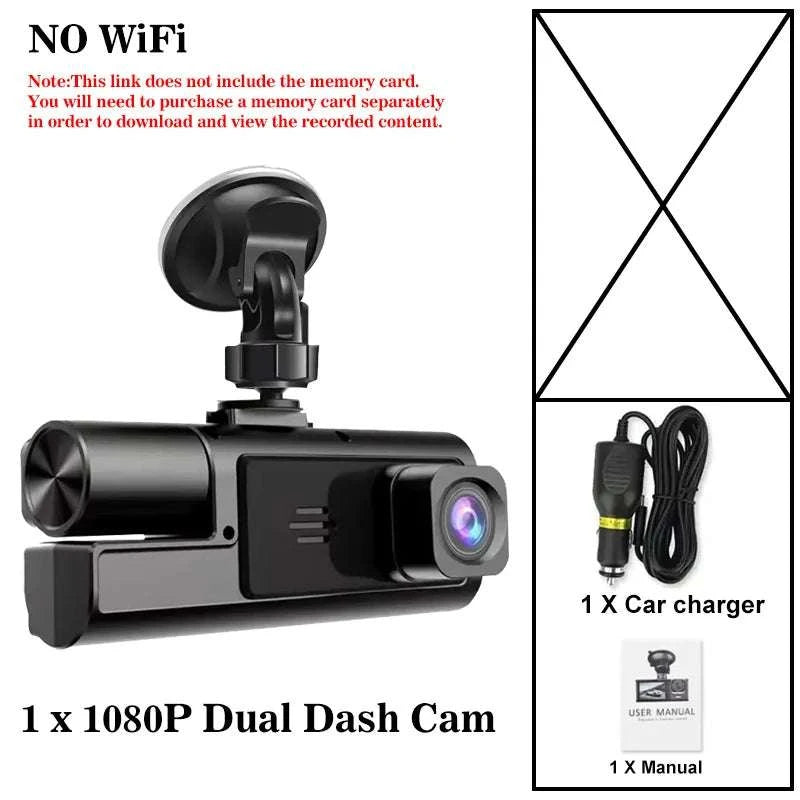 3 Channel WiFi Dash Cam Front Inside Rear 1080P Night Vision DVR-X3