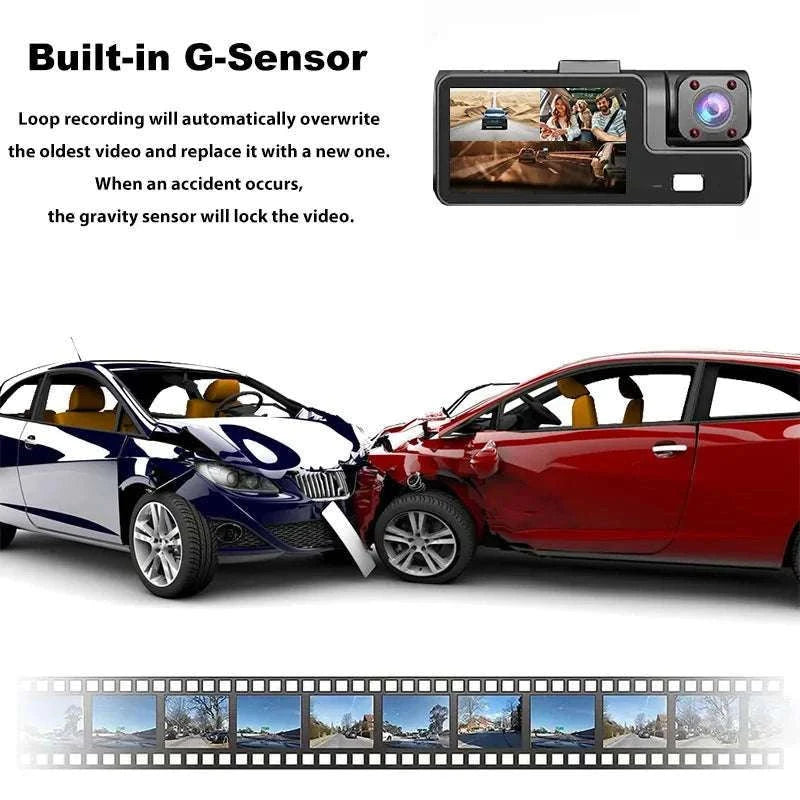 3 Channel WiFi Dash Cam Front Inside Rear 1080P Night Vision DVR-X3