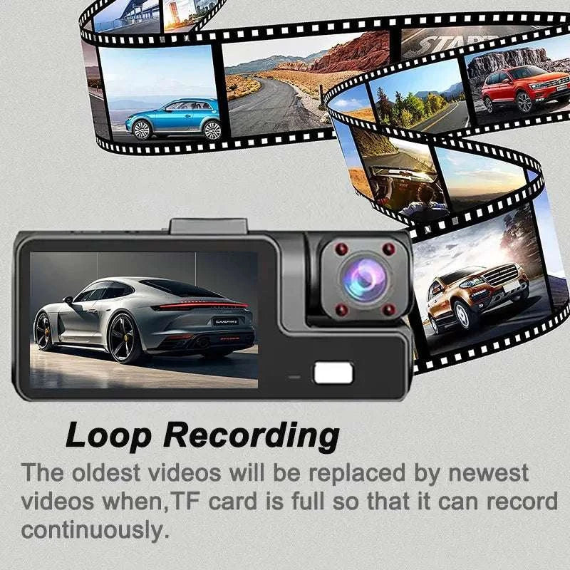 3 Channel WiFi Dash Cam Front Inside Rear 1080P Night Vision DVR-X3