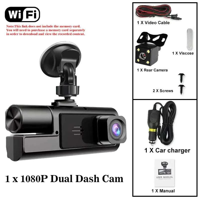 3 Channel WiFi Dash Cam Front Inside Rear 1080P Night Vision DVR-X3