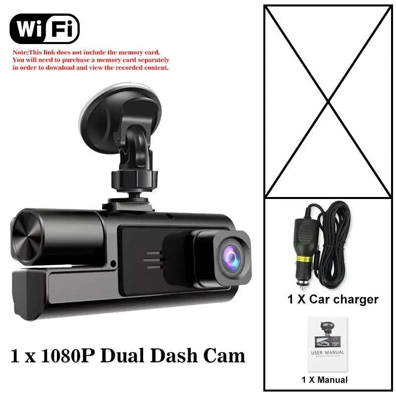 3 Channel WiFi Dash Cam Front Inside Rear 1080P Night Vision DVR-X3