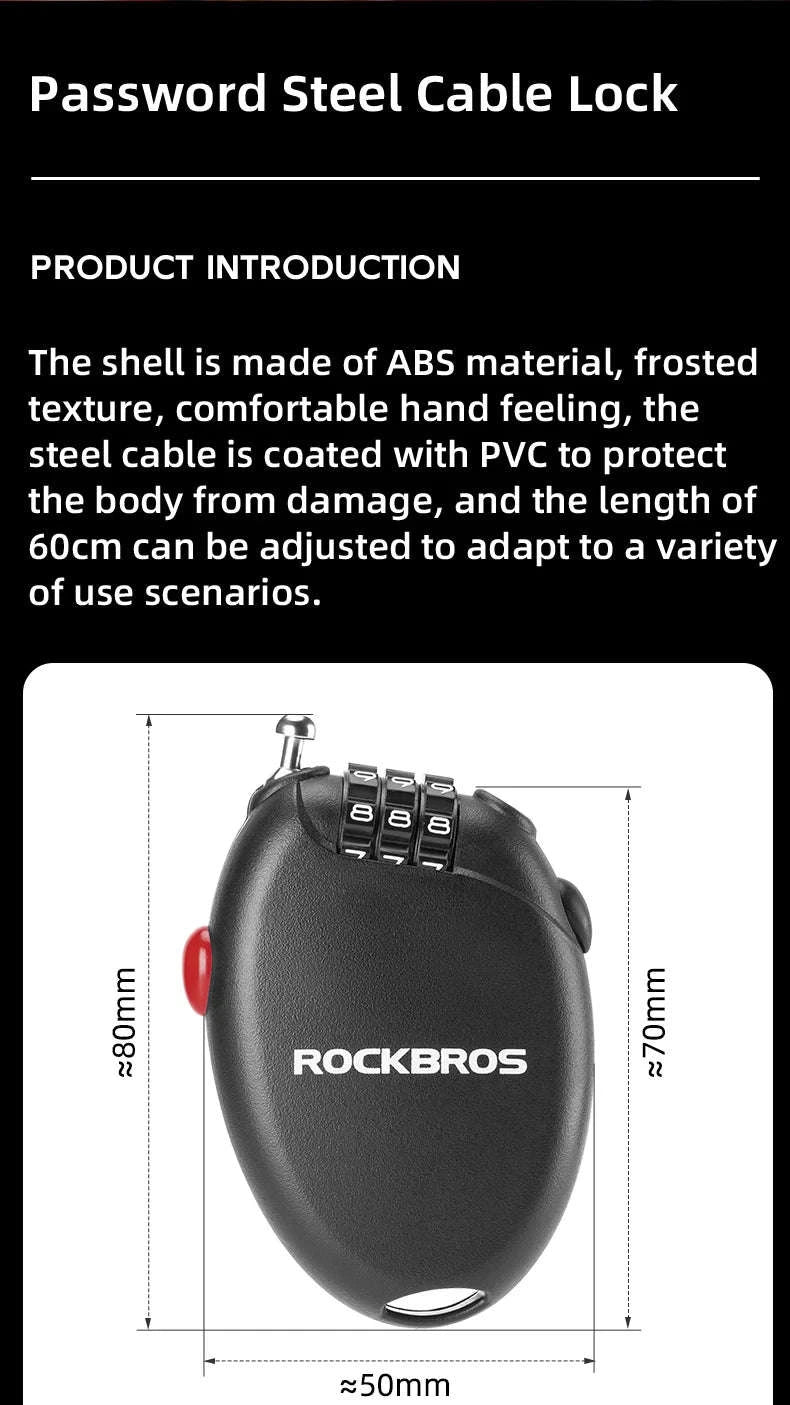 3-Digit Bicycle Cable Lock Steel Anti-Theft Helmet & Bike Lock-TL0956