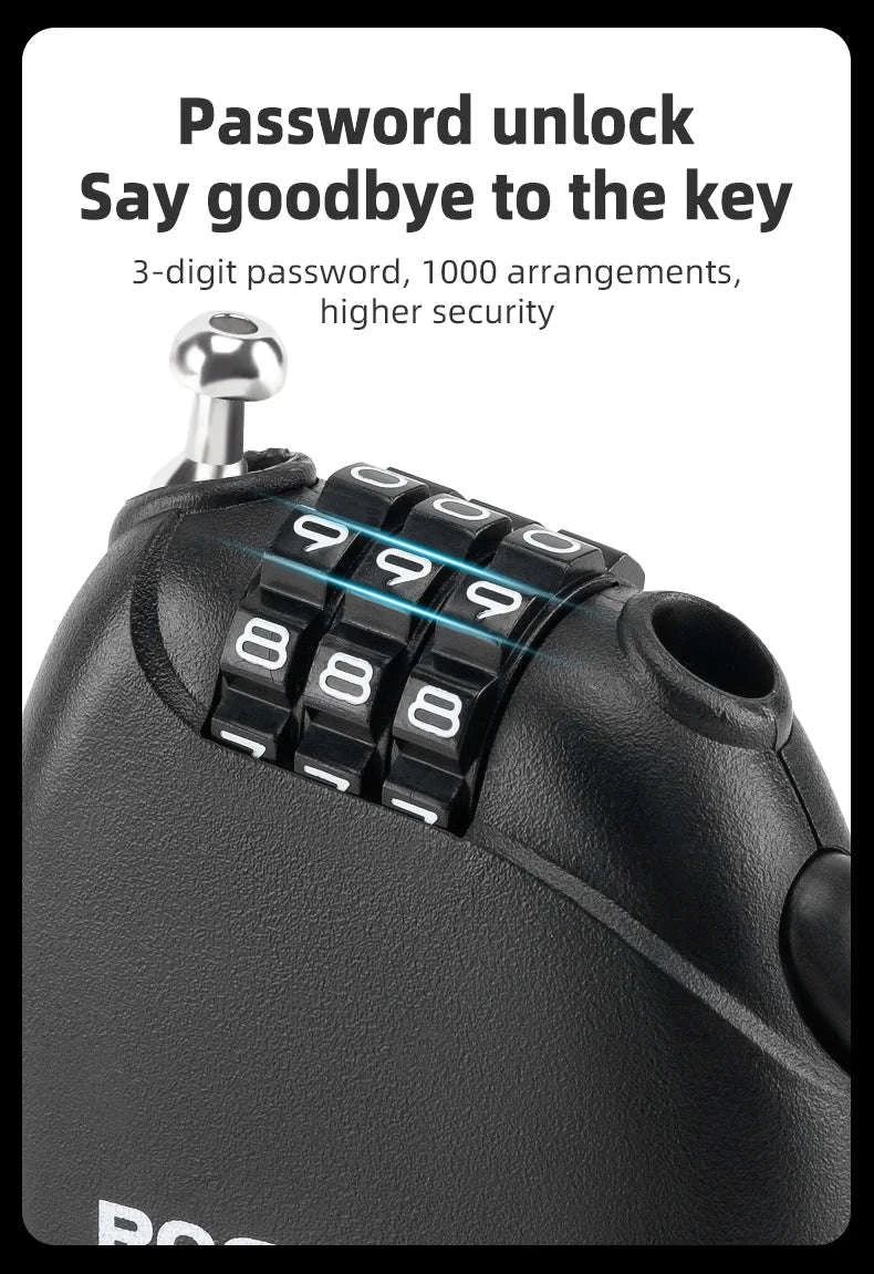 3-Digit Bicycle Cable Lock Steel Anti-Theft Helmet & Bike Lock-TL0956