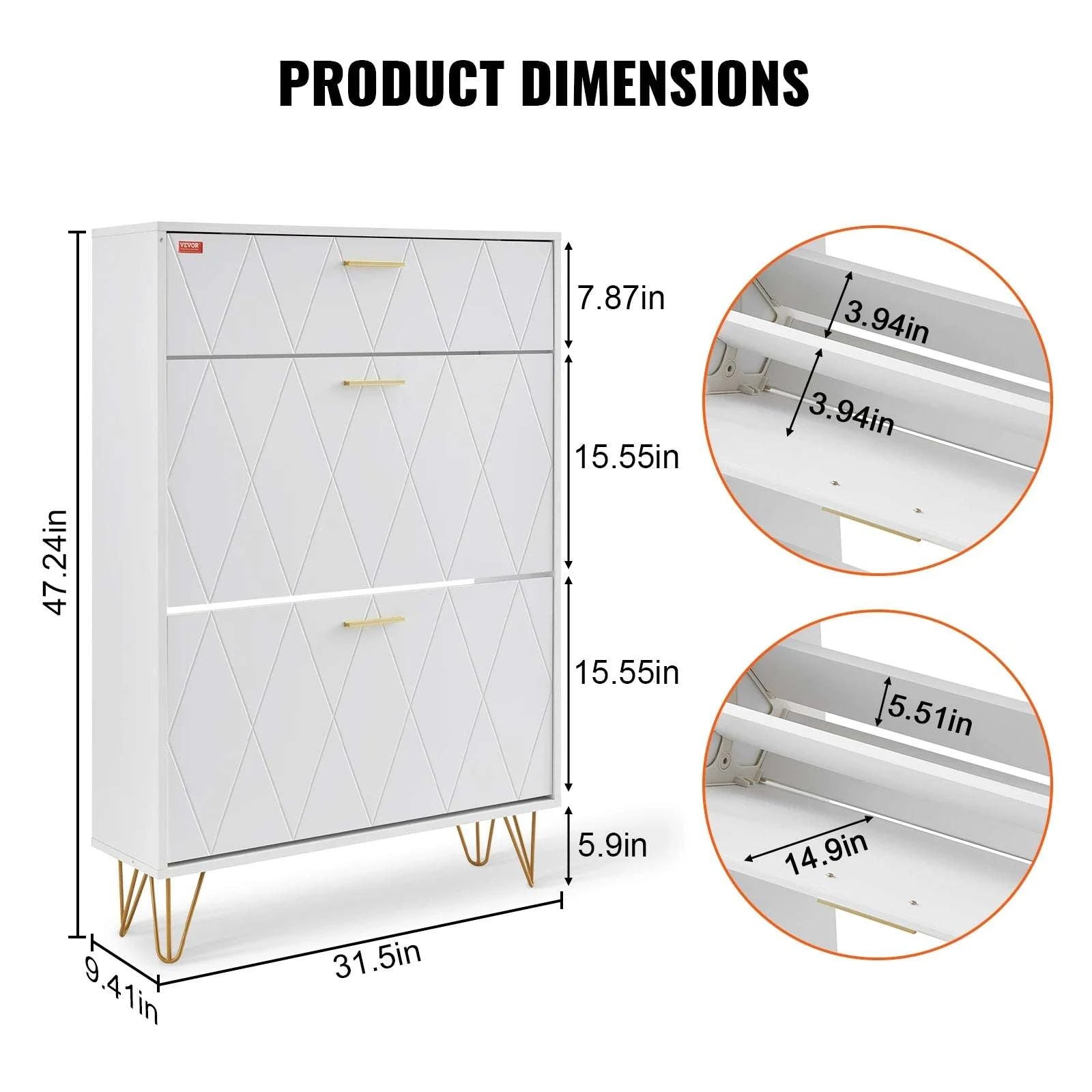 3-Drawer Flip Shoe Cabinet for Entryway Storage and Organization-3 Drawers 20-28in / United States