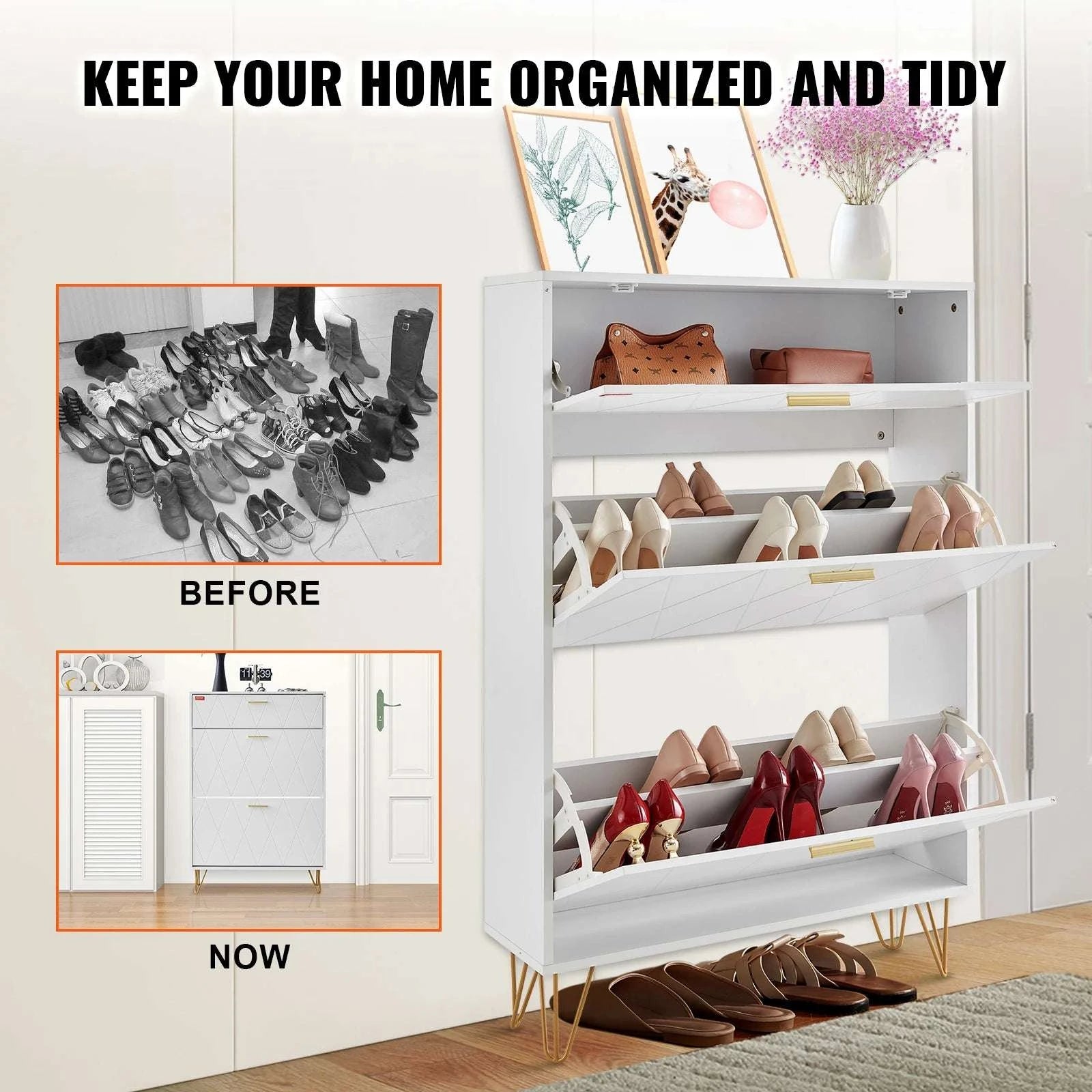 3-Drawer Flip Shoe Cabinet for Entryway Storage and Organization-3 Drawers 20-28in / United States