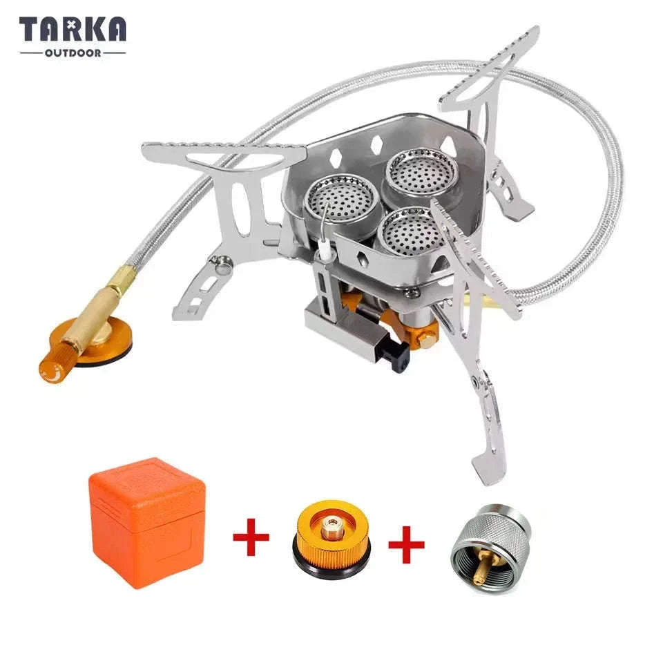 3-Head Gas Stove 5800W Folding Portable Camping Burner-Stove with adapter