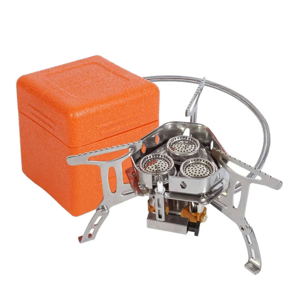 3-Head Gas Stove 5800W Folding Portable Camping Burner-Stove with adapter