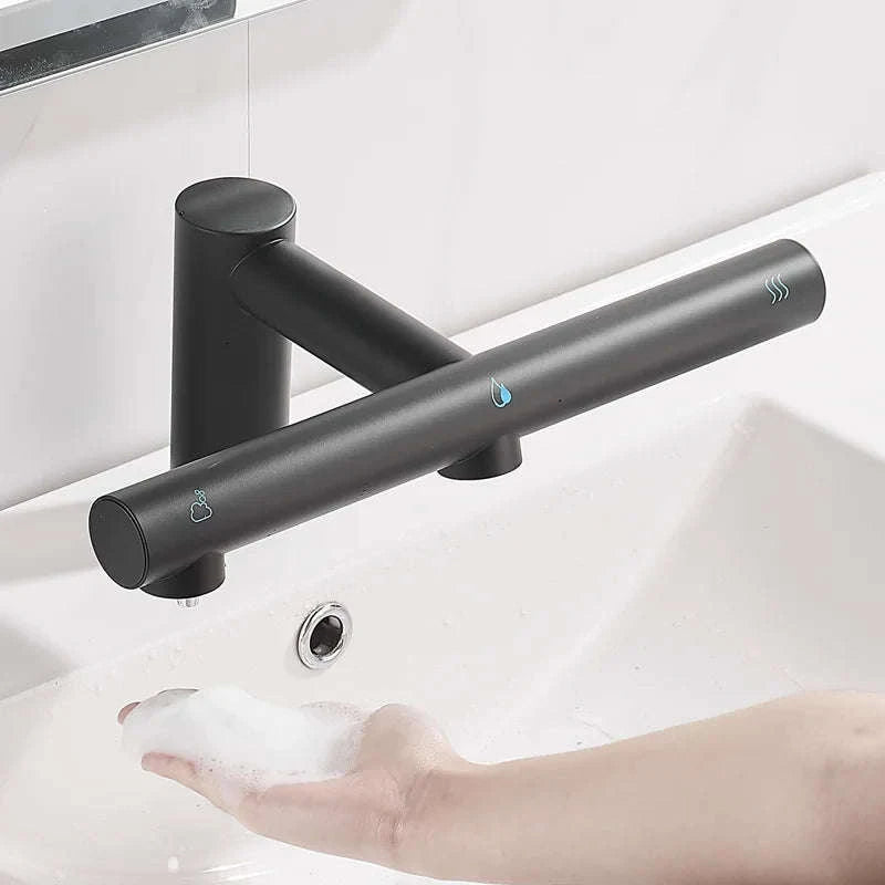 3‑in‑1 Automatic Bathroom Faucet With Soap Dispenser & Hand Dryer-black 2 in 1