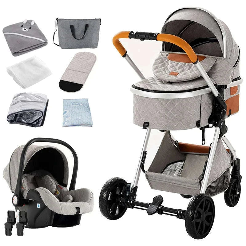 3-in-1 Baby Stroller Travel System Pushchair-V9-CHOCOLATE