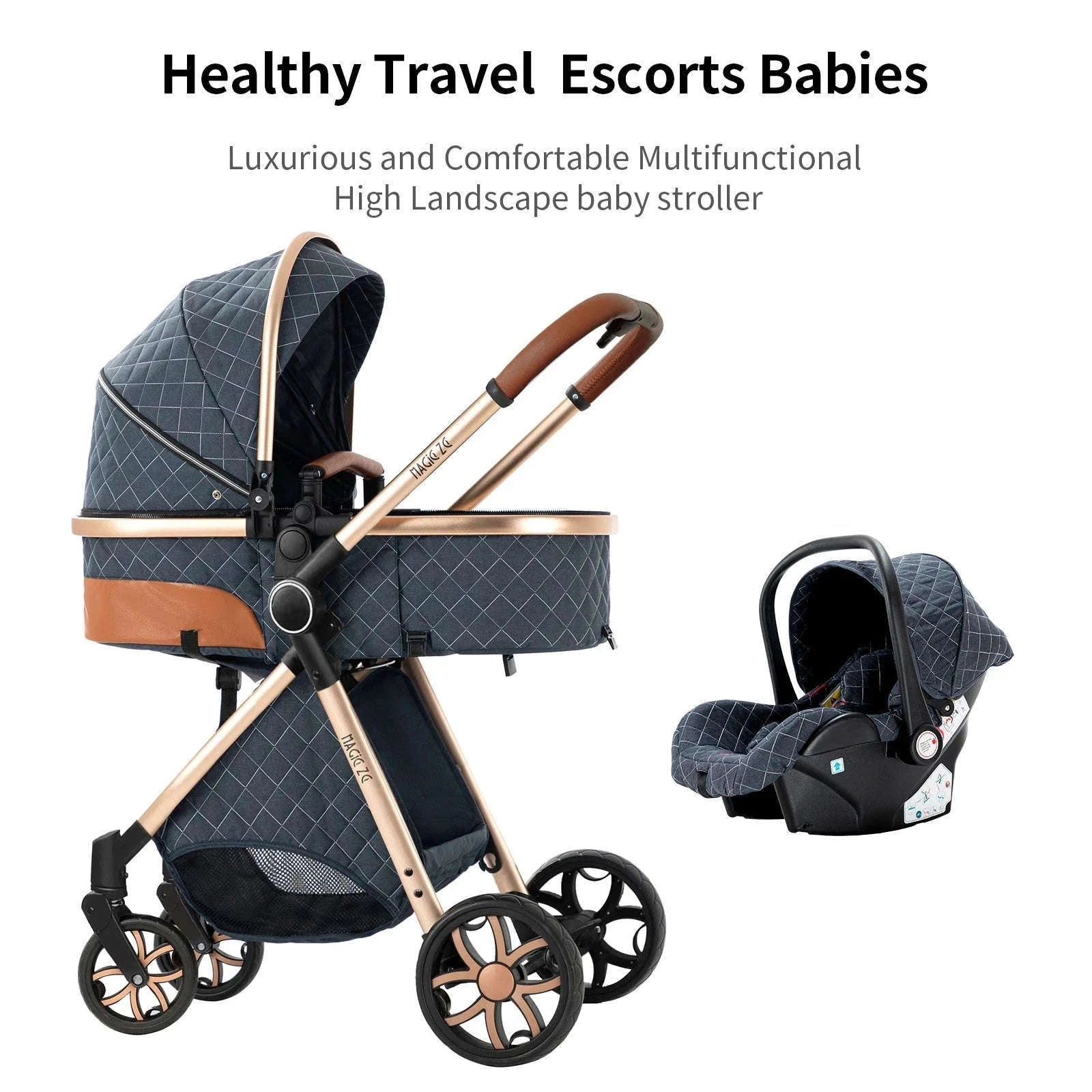 3-in-1 Baby Stroller Travel System Pushchair-V9-CHOCOLATE