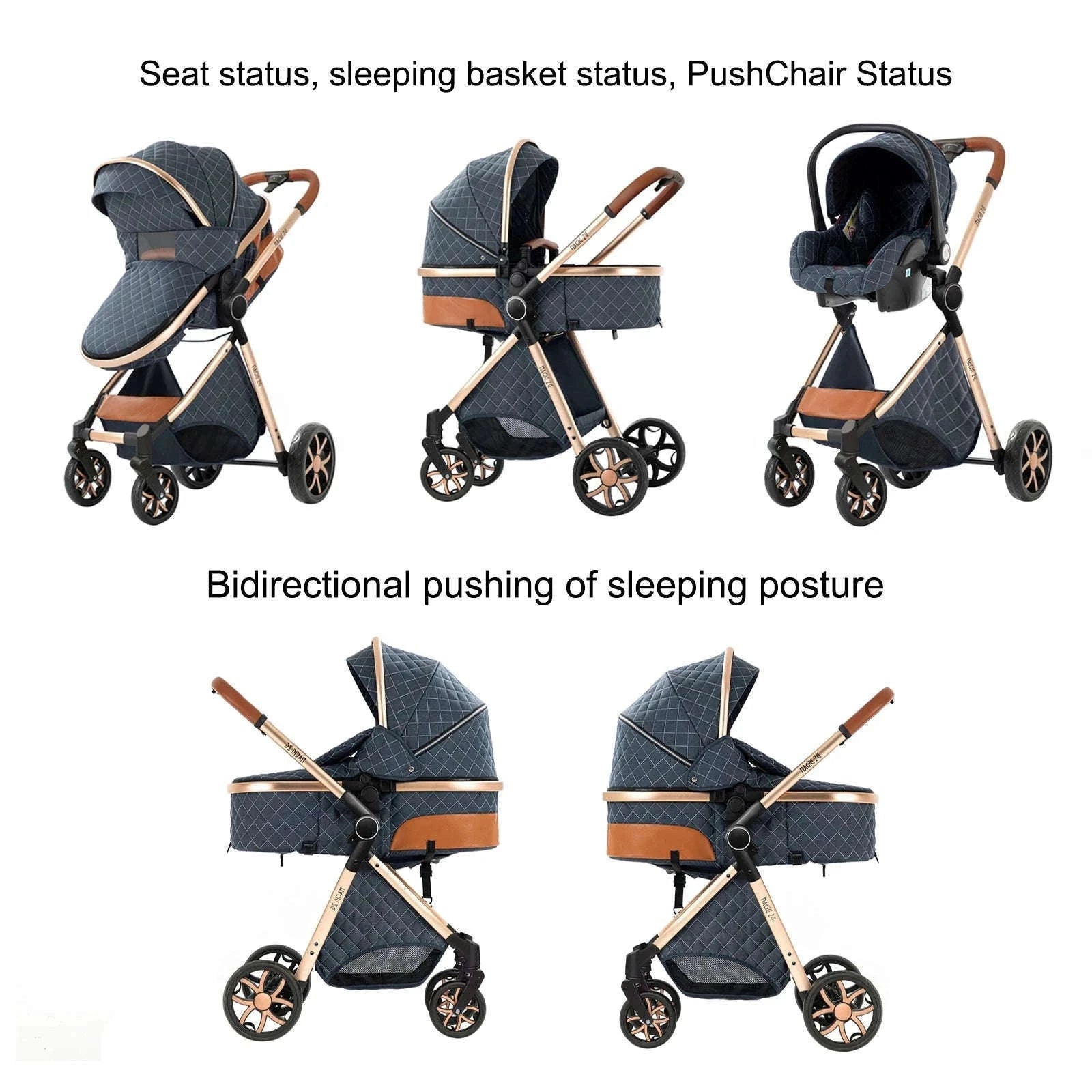 3-in-1 Baby Stroller Travel System Pushchair-V9-CHOCOLATE