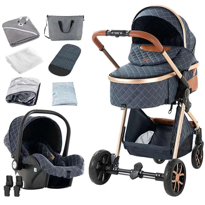 3-in-1 Baby Stroller Travel System Pushchair-V9-CHOCOLATE