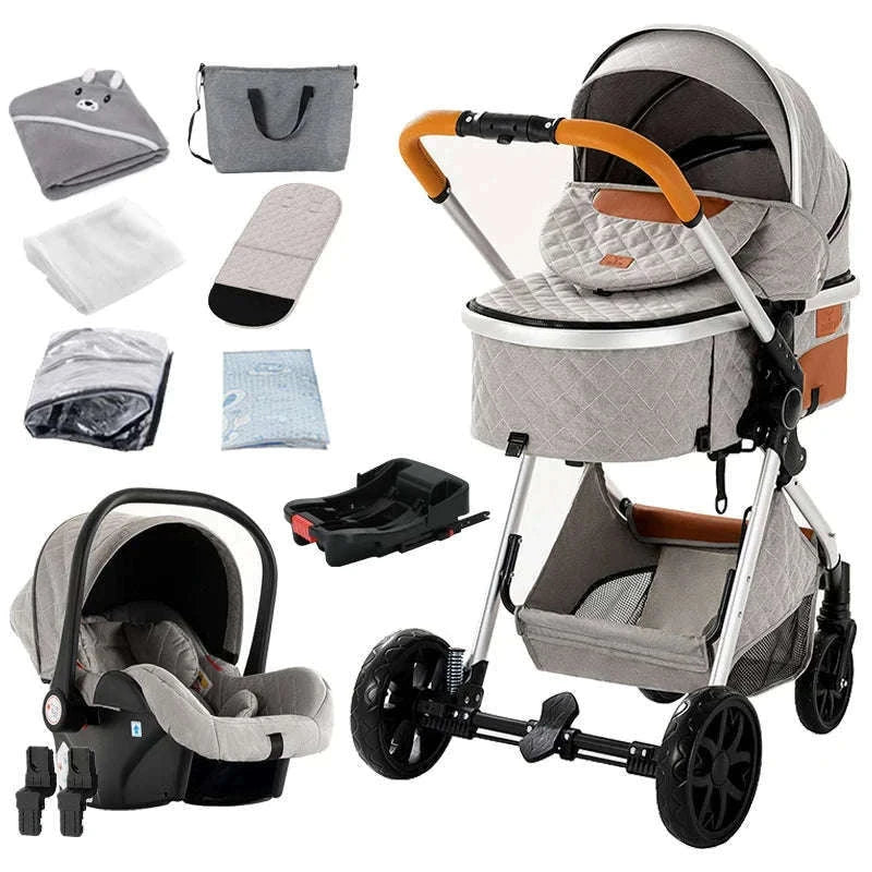 3-in-1 Baby Stroller Travel System Pushchair-V9-CHOCOLATE