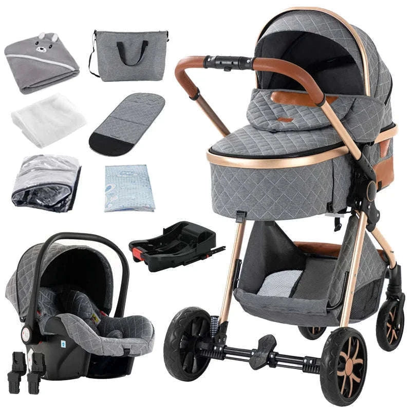 3-in-1 Baby Stroller Travel System Pushchair-V9-CHOCOLATE