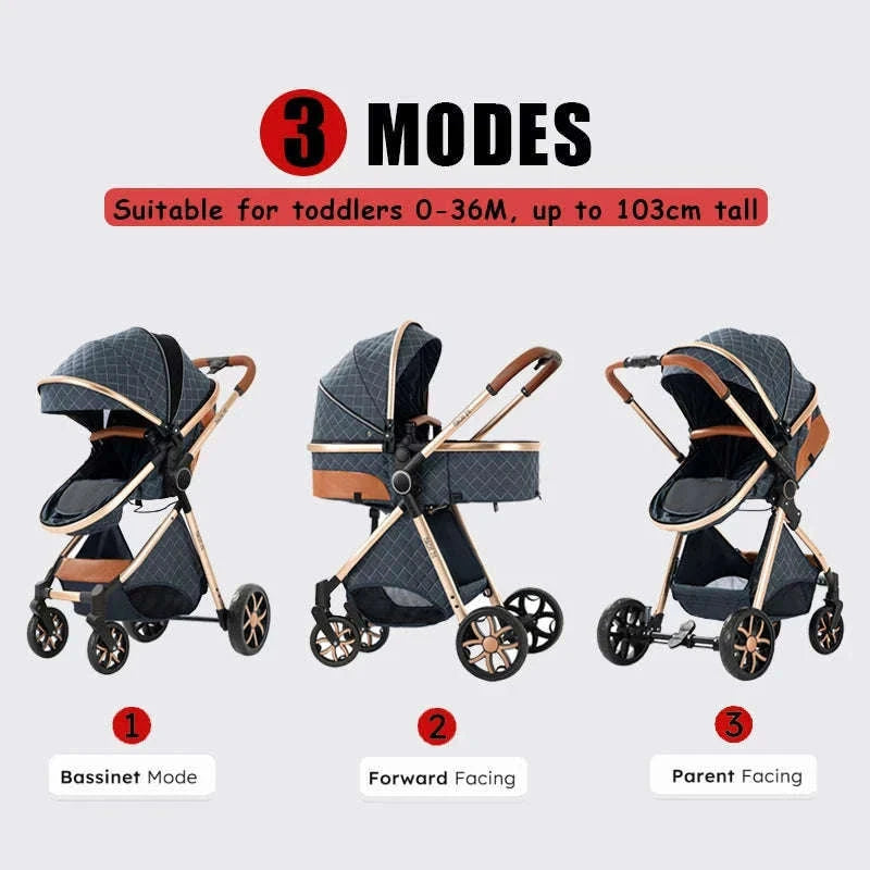 3-in-1 Baby Stroller Travel System Pushchair-V9-CHOCOLATE