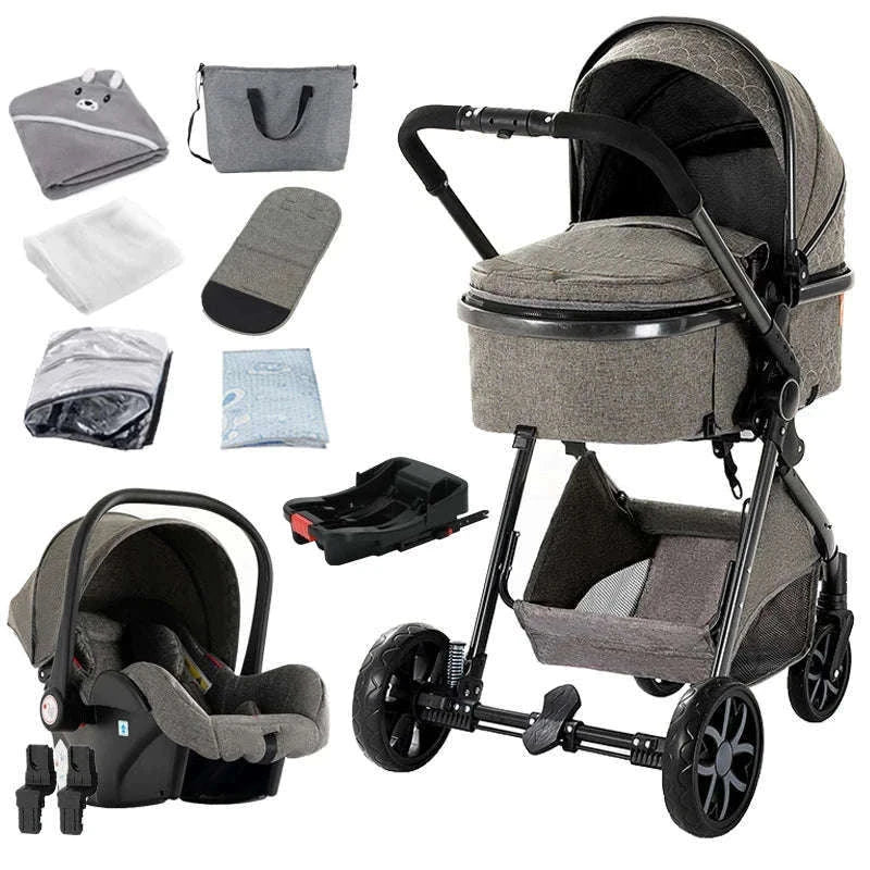 3-in-1 Baby Stroller Travel System Pushchair-V9-CHOCOLATE