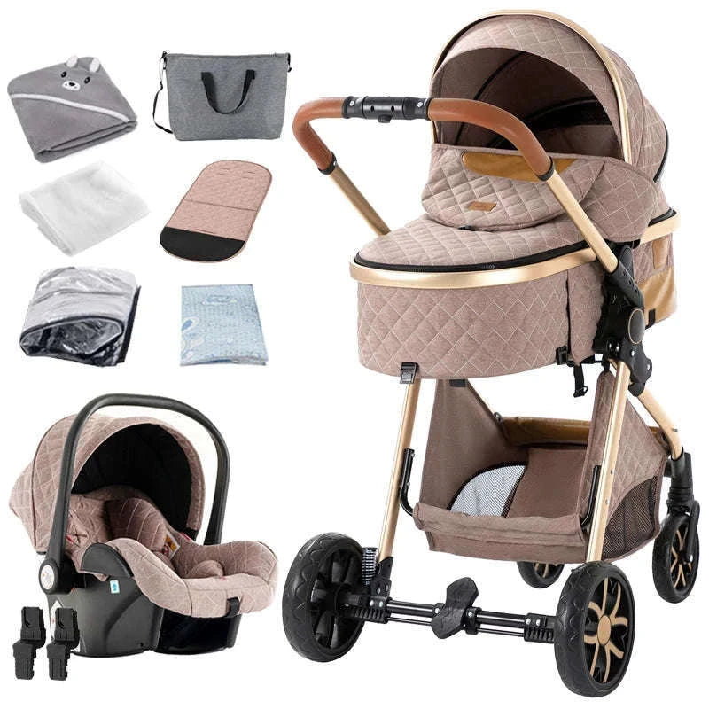 3-in-1 Baby Stroller Travel System Pushchair-V9-CHOCOLATE