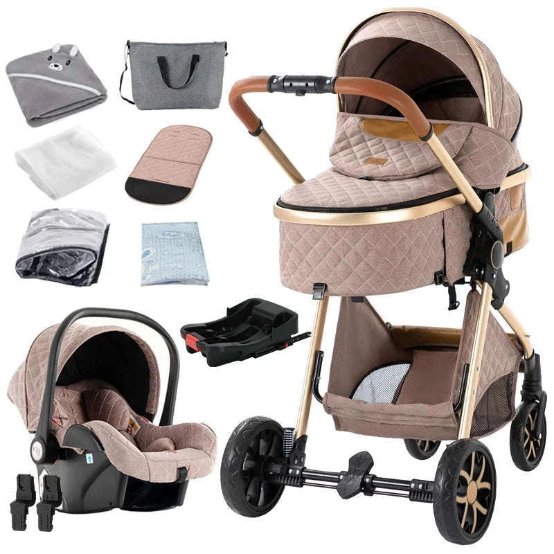 3-in-1 Baby Stroller Travel System Pushchair-V9-CHOCOLATE