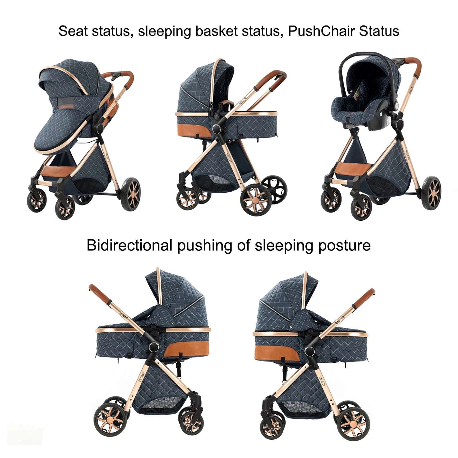 3‑in‑1 Baby Stroller Travel System Pushchair-V9-CHOCOLATE