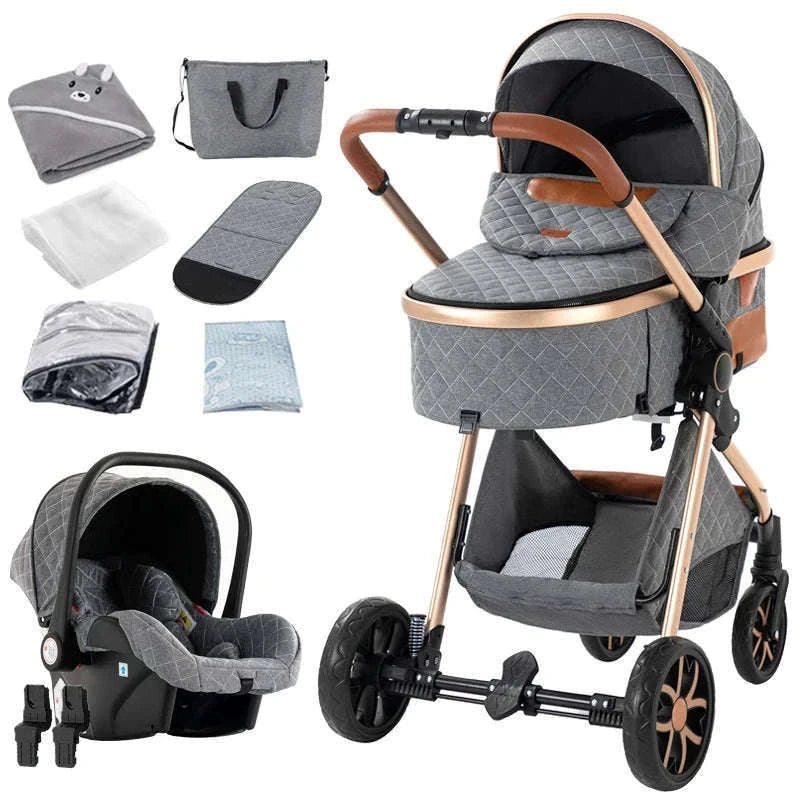 3-in-1 Baby Stroller Travel System Pushchair-V9-CHOCOLATE