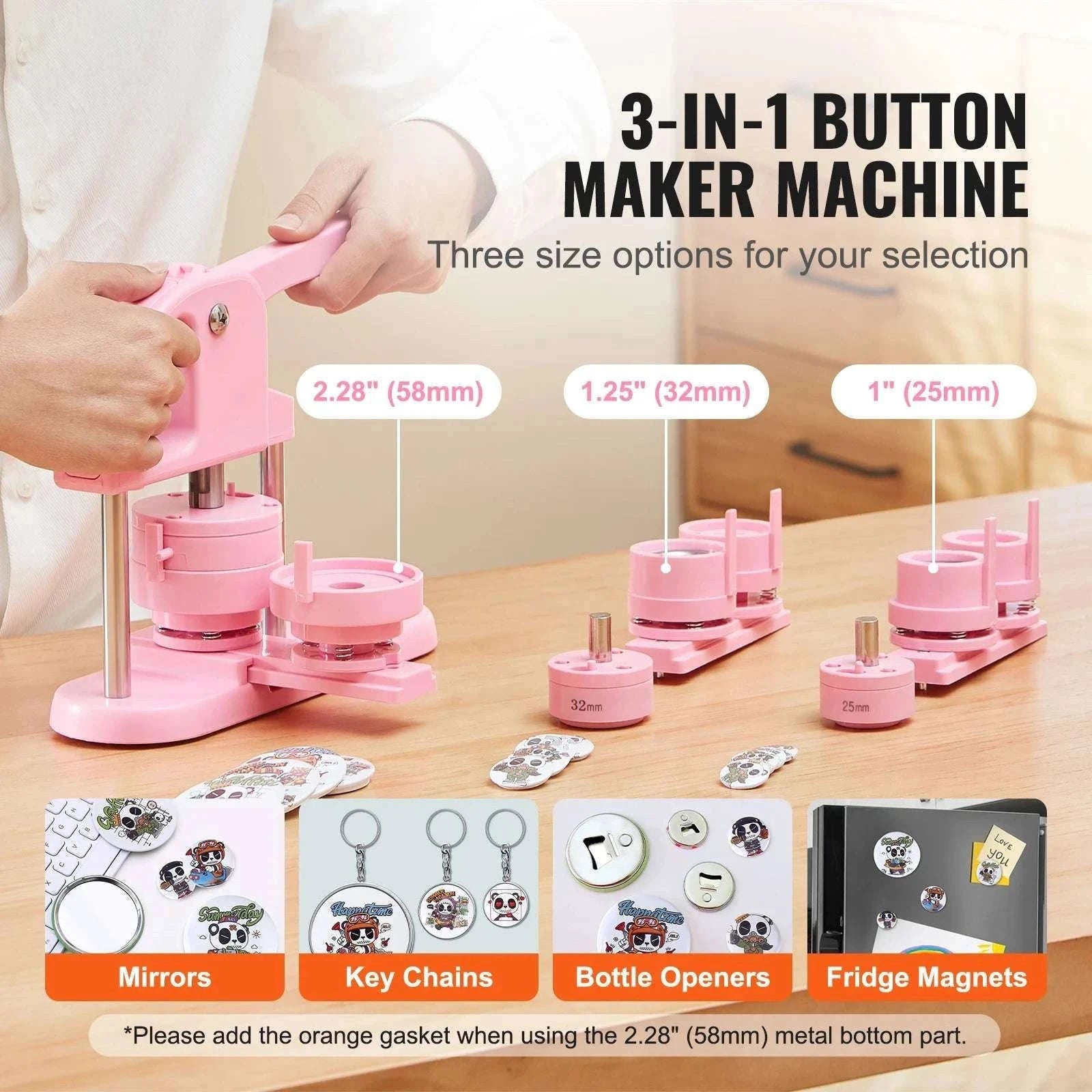 3-in-1 Button Maker Machine Kit with Panda Book & 3 Sizes-3in1 Pink / GERMANY