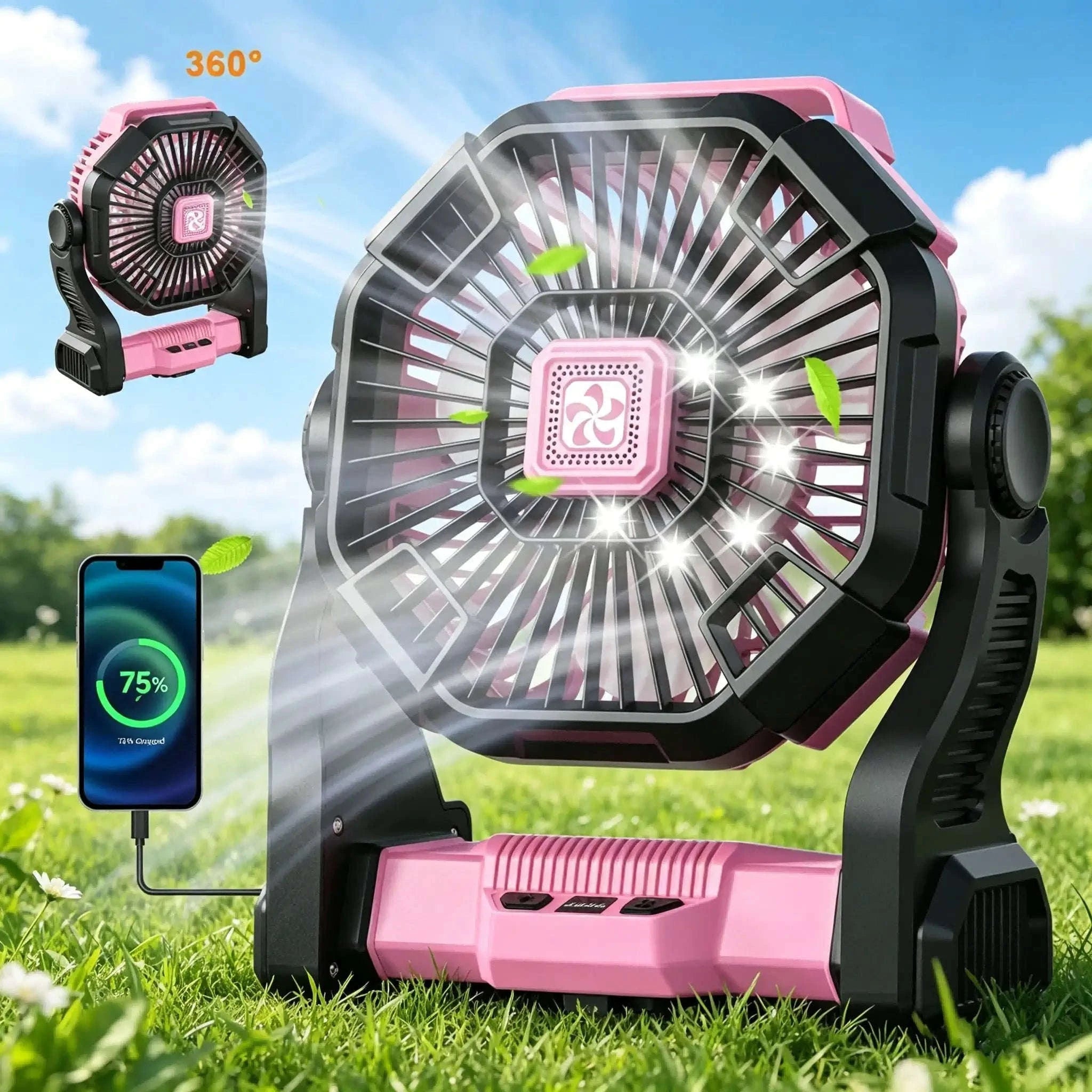 3-in-1 Camping Fan with LED Lantern and Emergency Power Supply-United States / Desk Fan