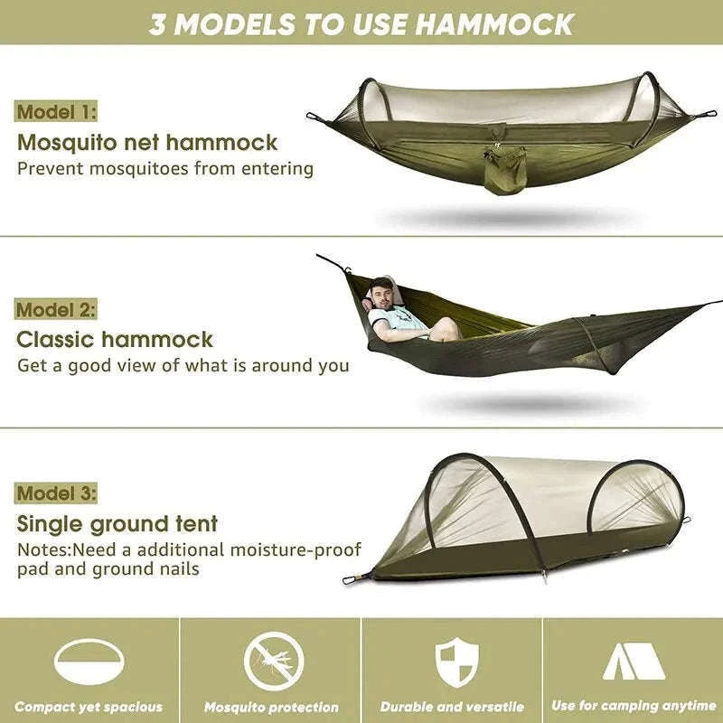 3-in-1 Camping Hammock with Mosquito Mesh and Quick Opening-Black L