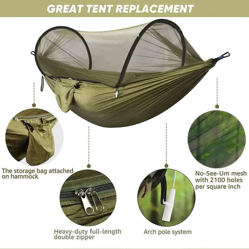3-in-1 Camping Hammock with Mosquito Mesh and Quick Opening-Black L