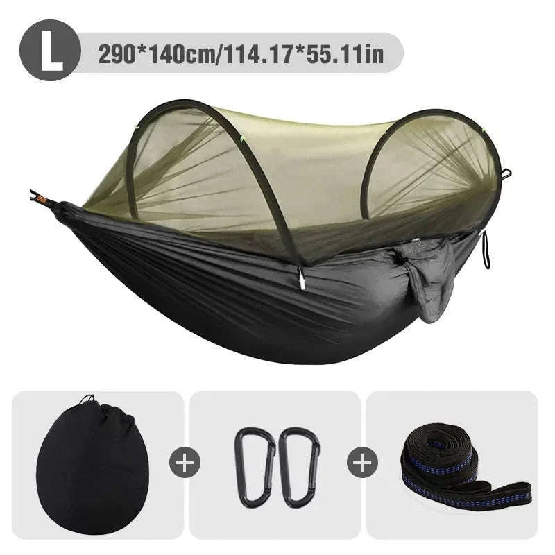 3-in-1 Camping Hammock with Mosquito Mesh and Quick Opening-Black L