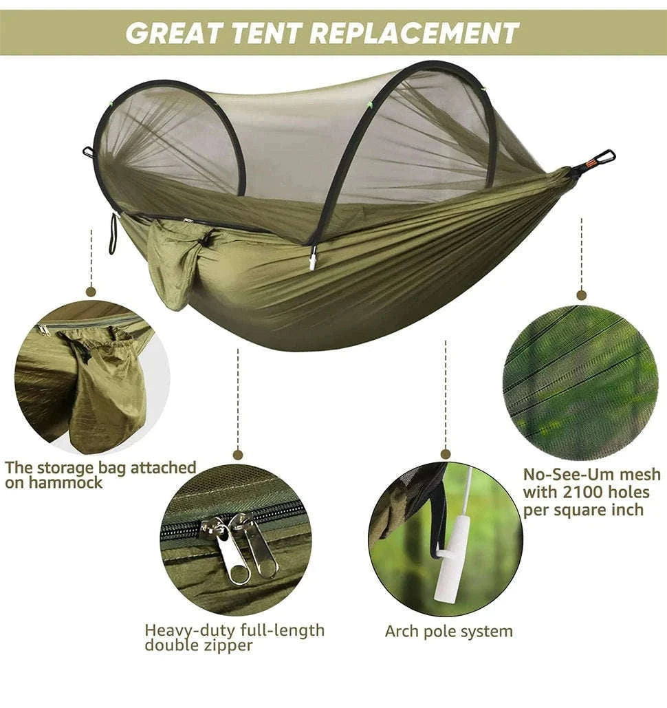 3-in-1 Camping Hammock with Mosquito Mesh and Quick Opening-Black L