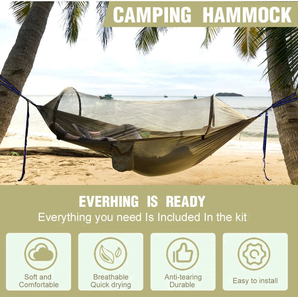3-in-1 Camping Hammock with Mosquito Mesh and Quick Opening-Black L