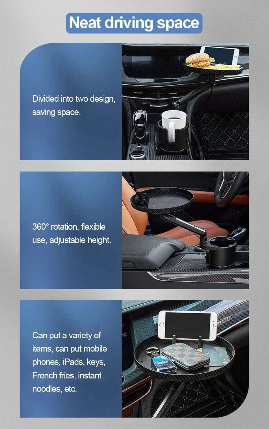3 in 1 Car Cup Holder Extender with Tray-1Pack