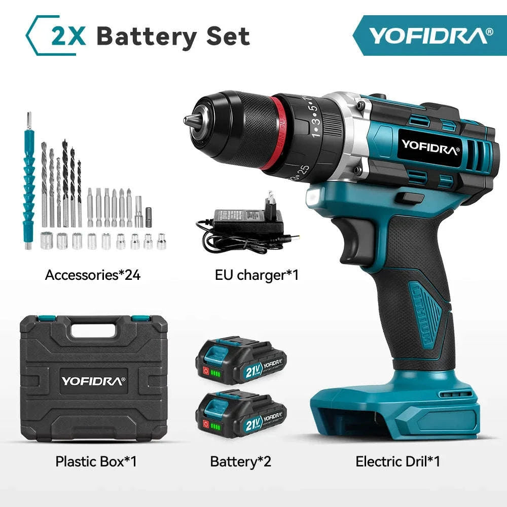 3-in-1 Cordless Impact Drill 21V 25+3 Torque 3/8 in Chuck-1 Battery / Germany