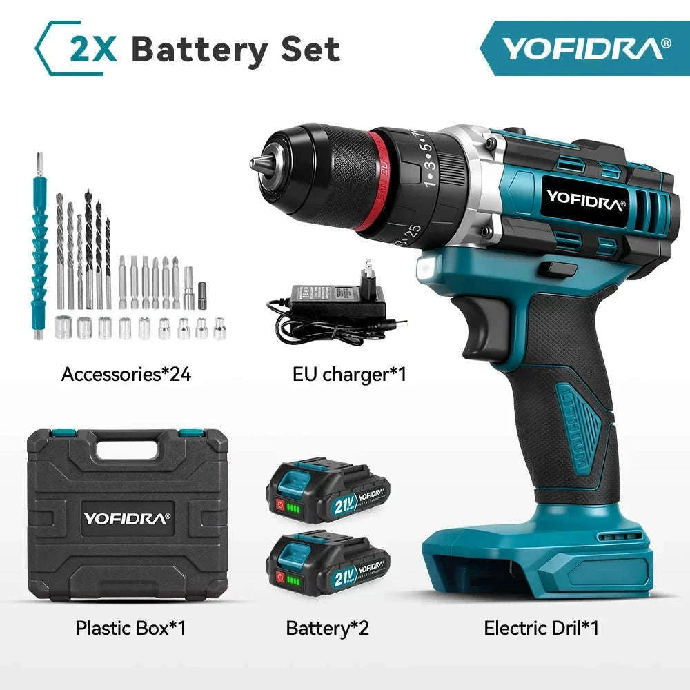 3-in-1 Cordless Impact Drill 21V 25+3 Torque 3/8 in Chuck-1 Battery / Germany
