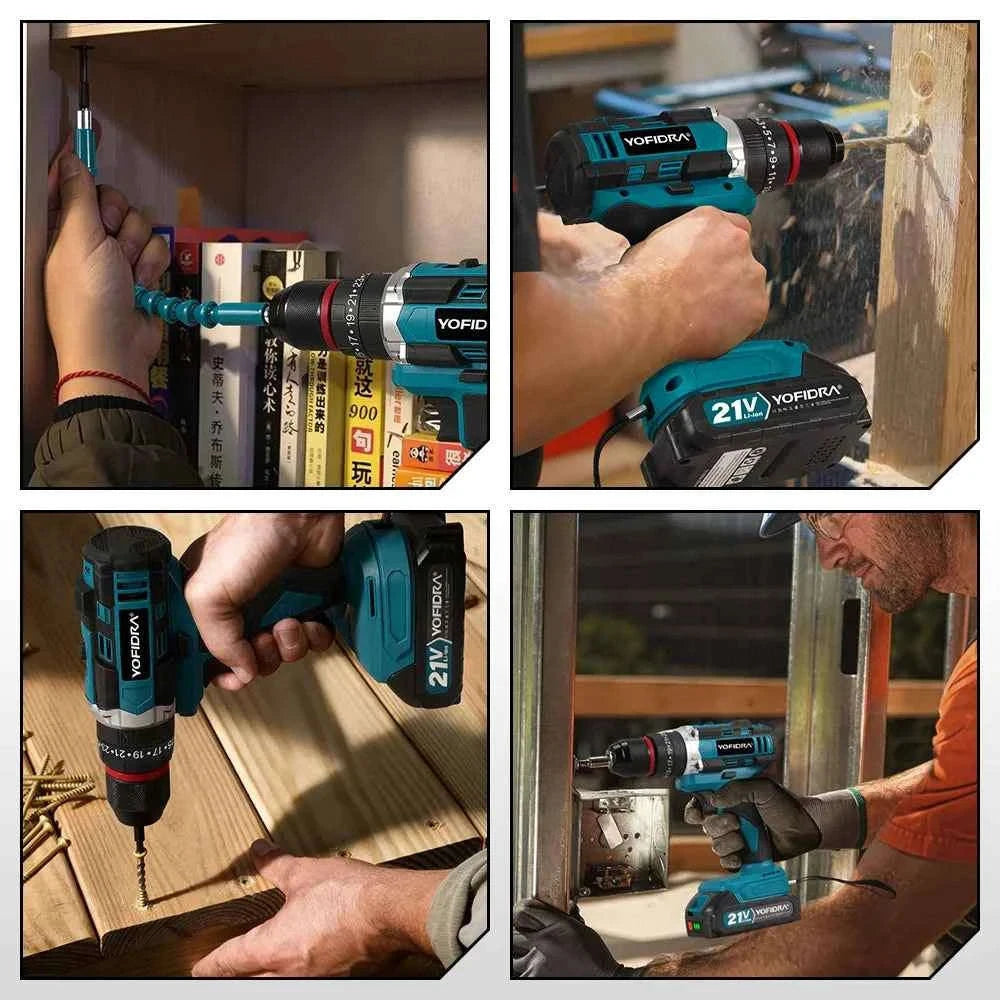3-in-1 Cordless Impact Drill 21V 25+3 Torque 3/8 in Chuck-1 Battery / Germany