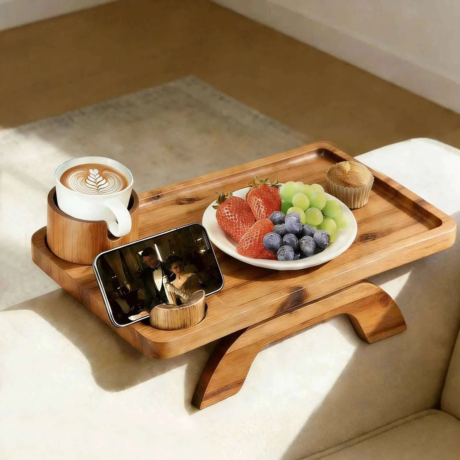 3-in-1 Couch Arm Tray with Rotating Cup Holder & Phone Stand-black / United States